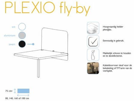 Plexio bureauscherm Fly-by 140x75 cm