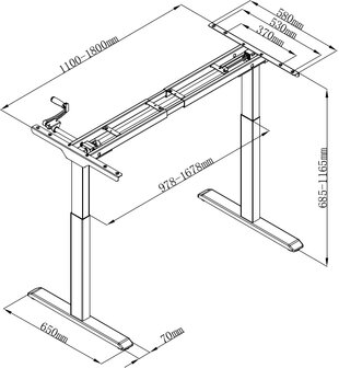 Euroseats zit sta bureau 180x 80 cm, zwart frame