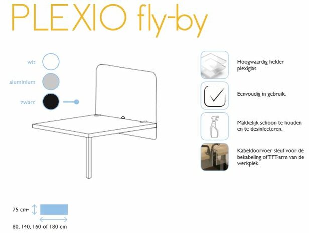Plexio bureauscherm Fly-by 180x75 cm